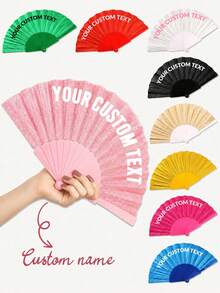 Personalized Handheld Folding Fan, Shiny Fabric Personalized Folding Fan, Fun Accessory For Birthday Parties And Bachelorette Parties - Multicolor - View 5