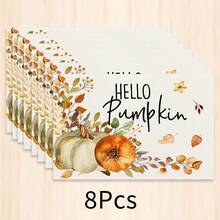 1件裝秋季南瓜楓葉植物印花仿亞麻餐墊，Hello Pumpkin長方形餐盤墊，適用於居家廚房、餐廳、感恩節派對與豐收季節餐桌裝飾 - 彩色 - 查看 9