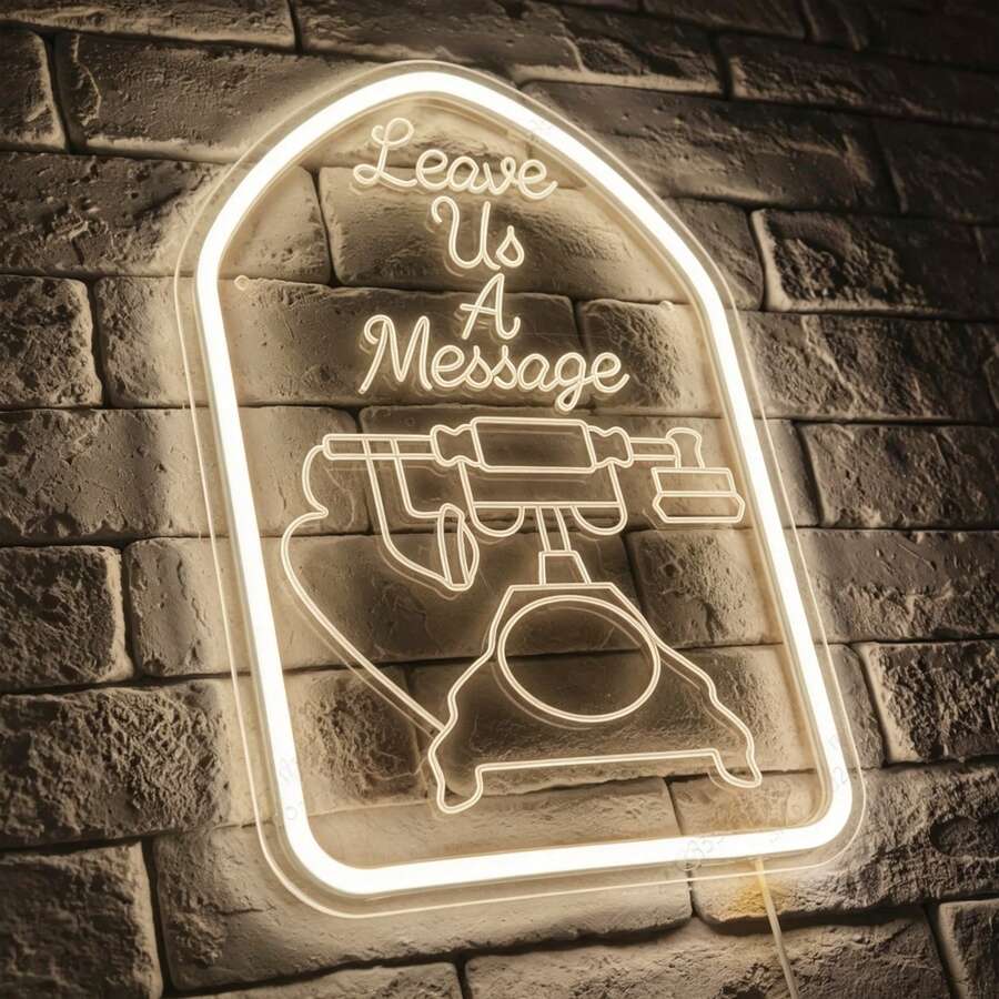 Déjanos un mensaje Luz de neón de teléfono retro Estilo americano Letrero de atmósfera LED para pared de tienda - Monocromático - Ver 1