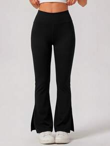 Women Fall Winter High Waist Cargo Flare Pants Butt Lift Tummy Control Stretch Multi Pocket Basic Casual Workout Gym Yoga Activewear Sports - Black - View 6