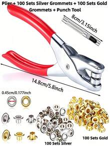 0.18 Inch (4.5mm) Snap Fastener Eyelet And Tool Set, Gold And Silver Metal Snap Fastener Eyelet Set, Includes Pliers, Puncher And Sewing Tools, Portable Eyelet Manual Pressing Set, Suitable For Leather/Belt/Fabric/Shoes/Crafts - Grommets Plier Kit - View 10