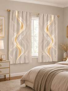 2PCS Off-White Abstract Curve Curtains, Polyester Digital Print, Curved Geometric Pattern, Modern Luxury Style Rod Pocket Fabric Curtains, Bedroom Living Room Window Decor, Machine Washable - Multicolor - View 7