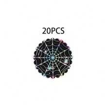 10/20/50pcs Holographic Spider Web Disposable Scalloped Edge Paper Plates, 7 Inch And 9 Inch, Iridescent Halloween Scalloped Edge Party Plates, Black Base Rainbow Gradient Spider Star Dinner Plates, Halloween Horror Party Tableware, Halloween Trick Or Treat - View 12
