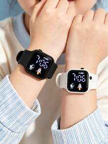 2件組青少年太空火箭 TPU 運動電子學生手錶，適合日常配戴 - 彩色 - 查看 2