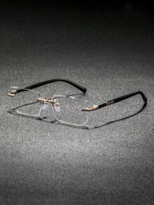 1 Pair Men's Middle-Aged And Elderly Rimless Rectangular Reading Glasses, Low-Key Luxury Elegant Versatile Business Style, Suitable For Business Meetings, Daily Commute, Casual Wear And Hosting - Gold - View 8