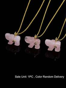 1pc Hand Carved Crystal Elephant Pendant Necklace For Women Natural Stone Rose Quartz Amethyst Mini Animal Handicraft Jewelry H935 - Necklace - View 15