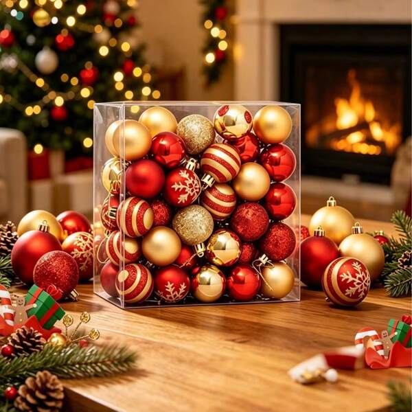 50pcs 4cm Christmas Party Decoration Balls, Christmas Hanging Balls, Plastic Balls, Christmas Hanging Ornaments, Christmas Decorations, Suitable For Christmas Tree Scene Arrangement Decoration, Home Decor, Room Decor, Bedroom Decor, New Year Decor, Outdoor Decor, Festival Party Decoration, Christmas Party Supplies, Christmas Theme Atmosphere Holiday Hanging Decorations, Event Party Gifts, Christmas Ball Gift Box Set, Happy New Year, Gifts For Friends And Family
