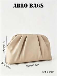 Cream Soft Ruched PU Clutch Bag, Horizontal Pleated Design With Dual Metal Zipper, Minimalist Large Capacity, Suitable For Weddings, Banquets And Date Nights - Apricot - View 2