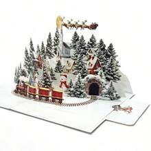1pc 3D Pop-Up Christmas Card - Christmas Eve Scene With Santa Claus, Reindeer, Snow Village And Moonlight Sky - Holiday Greeting Card | Festive Design | Detailed Illustration, Christmas Card Style And Color Randomly Sent - Christmas Card - View 3