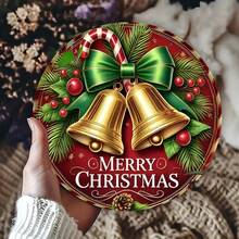 Merry Christmas Bell Theme Metal Sign - 8x8 Inch Round Iron Wall Decor, Suitable For Home, Bar, Garage, Club, Restaurant And Cafe, Perfect Room Decoration With Random Hole Position - A - View 4