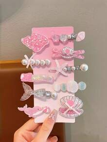 10pcs Ocean Theme Hair Clips, Shell Pearl Starfish Hair Accessories, Suitable For Women - Multicolor - View 3
