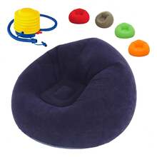 Sillón Sofá Puff Inflable Silla Aterciopelada Sofá + Bomba - Negro - Ver 1