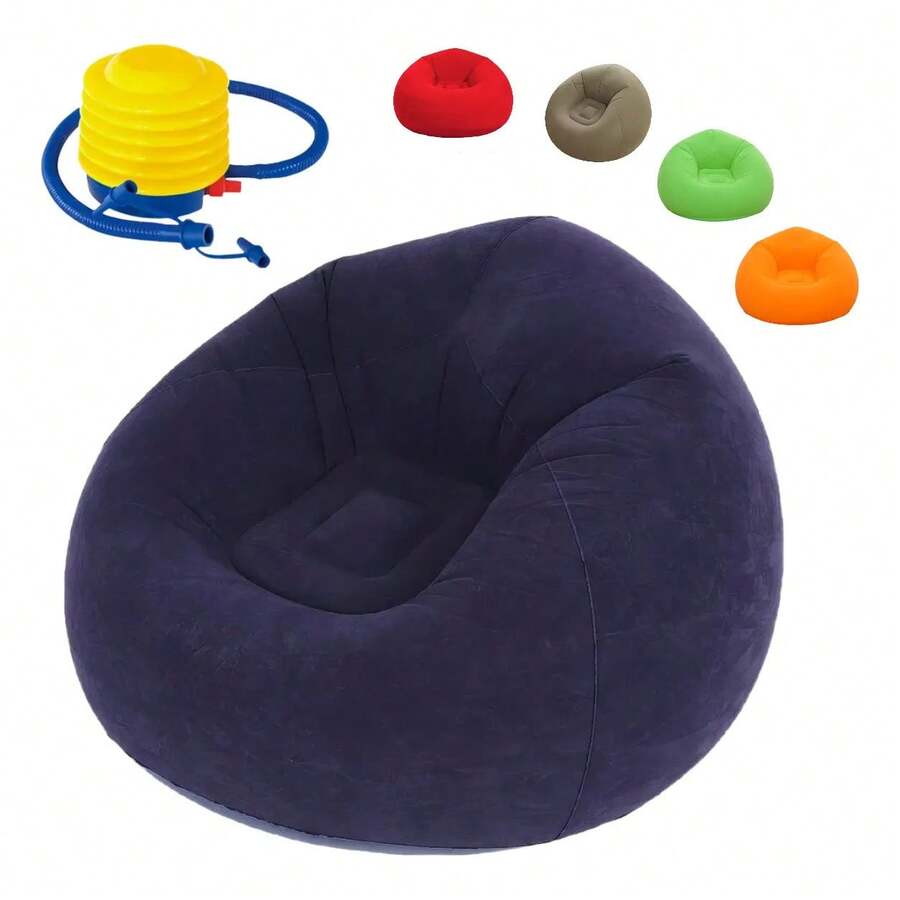 Sillón Sofá Puff Inflable Silla Aterciopelada Sofá + Bomba - Negro - Ver 1