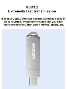 Lenovo ThinkPlus SS360 USB 隨身碟 32GB/64GB/128GB/256GB USB3.2 高速傳輸 U 盤，適用於文件、影片與照片，輕巧便攜，即插即用 - 銀色 - 查看 5