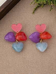 Pendientes Y2K de Acetato Marmoleado & Acrílico con Borla en Forma de Corazón 1 par, Pendientes Largos Colgantes de Corazón Multicolor Multicapa, Joyería Dulce de Chica Dopamina para Vacaciones - Multicolor - Ver 8