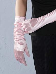 1 Pair New Minimalist Solid Color Mid-Length Party Gloves, Casual Fabric - Hot Pink - View 14