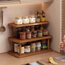3 Tier Bamboo Kitchen Countertop Organizer, Wooden Coffee Bar Storage Shelf, Multi-Layer Spice Rack For Kitchen, Bathroom & Home Decor - Multicolor - View 1