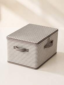 Gray And White Striped Fabric Storage Box, Full Zipper Design, Dual Fabric Handles, Foldable Dust-Proof Stackable Closet Organizer, Large Capacity Storage Container, Suitable For Clothes, Blankets, Bed Sheets, Toys, Bedroom Wardrobe, Dorm And Apartment Home Storage - Multicolor - View 3