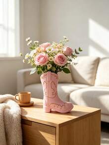 1pc Cowboy Boot Shaped Vase, Western Style Decorative Flower Pot, Bohemian Tabletop Centerpiece, Unique Desktop Ornament, Suitable For Living Room Bedroom Home Decor - A - View 1