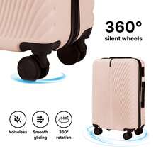 W WINGS مجموعة حقائب سفر 4 قطع مع حقيبة كابينة وحقيبة متوسطة وحقيبة كبيرة وحقيبة زينة | 100% بولي كربونات، عجلات 360°، قفل - وردي - مشاهدة 11