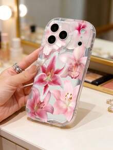 Creamy Dopamine Wave Ruffle Soft TPU Texture, Creative Personalized Pink Floral Pattern Phone Case Suitable For Galaxy S21 S22 S23 S24 S25 S26/Honor/ And Other Models - Clear - View 5