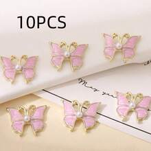 10PCS Stereo Alloy Butterfly Nail Charms, Metal Butterfly Nail Decor Inlaid With Pearl, Fashion DIY Nail Art Accessories For Manicure Design - Pink - View 7