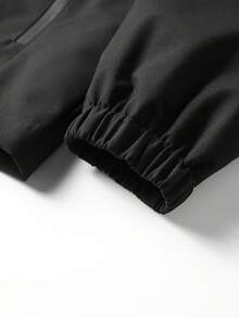 Women's Solid Color Hooded Jacket With Single Chest Vertical Zipper Pocket, Segmented Horizontal Cut Body, Forest Camp Zipper Jacket - Black - View 8