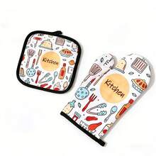 2 piezas/Juego Guantes resistentes al calor del horno microondas, antideslizantes. Guantes gruesos de poliéster y doble capa para cocinar, hornear, cocina - Multicolor - Ver 10