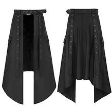 Jupe ceinturée pour homme de style rétro, jupe cintrée à la taille, jupe de danse de couleur unie, cintrée à la taille. - noir - Voir 1