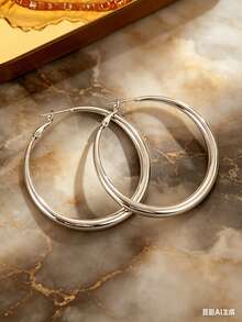 1Pair Minimalist Plain Hoop Earrings, Suitable For Women's Evening Party, Holiday Gift - A - View 12