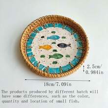 Handmade Woven Rattan Decorative Plate, Diameter 5.51 Inches, Height 0.984 Inches, Colorful Shell Decorative Plate, Home Rattan Decorative Plate - Multicolor - View 17