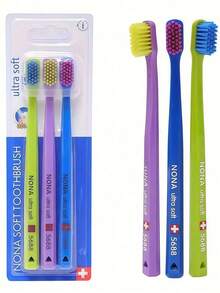 3pcs Pink Swiss Curaprox Ultra Soft Style Family Set, Meets Daily Oral Care Needs For The Whole Family, Practical And Cost-Effective Toothbrush Holder, Random Color, Small Head Design, Odorless, Gum Protection, Gentle And Non-Damaging To Teeth, Travel Set, Adult Manual Toothbrush Set, Gum Protection And Interdental Cleaning, Multi-Color Assorted Brushes - Multicolor - View 9