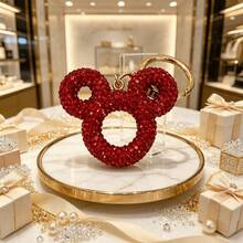 Disney 1pc Sparkly Rhinestone Mouse Head Keychain, Bling Crystal Bag Charm Key Ring Gift - P - View 5