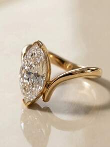 1pc 18K Gold 2ct Luxury Marquise Gemstone Ring, Gold Ring, Double Claw Half-Bezel Set Gemstone Ring, Exquisite Holiday Party Gift For Women - Yellow Gold - View 5