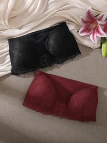 2pcs Women's Strapless Push-Up Bra, Lace Patchwork, French Romantic, Sexy Front Closure Bra, Suitable For Daily Wear, Wedding, Off-Shoulder Dress - Multicolor - View 6