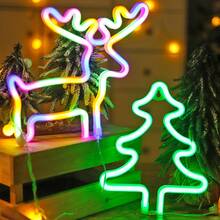 1pc Xmas Decor Reindeer Tree Stocking LED Neon Light,Christmas Indoor Room Decor Christmas Tree Design Neon Light,Battery&USB Powered,Christmas Decorative Lights,Christmas Tree Lights,Christmas Gift For Friends - White Housing - View 10