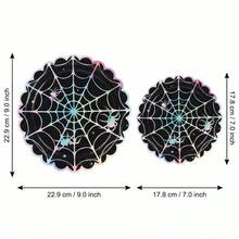 10/20/50pcs Holographic Spider Web Disposable Scalloped Edge Paper Plates, 7 Inch And 9 Inch, Iridescent Halloween Scalloped Edge Party Plates, Black Base Rainbow Gradient Spider Star Dinner Plates, Halloween Horror Party Tableware, Halloween Trick Or Treat - View 7