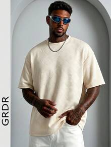 GRDR Men's Fashionable Solid Color Crew Neck Short Sleeve T-Shirt | Exquisite Design | Summer Essential | Easy To Match | Showcase Your Style - Apricot - View 2