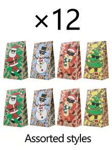 12pcs/1pc Cartoon Christmas Pattern Gift Bags (Snowman, Christmas Tree, Santa Claus) - Perfect For Party Favors, Winter Theme Event Prizes, Christmas Dinner, Birthday Party And More - One Size Fits All - View 10