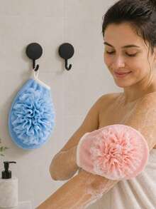 4Pcs Set 2-In-1 Bath Glove & Loofah, Dual-Use Exfoliating Shower Mitt With Bubble Sponge, Comes With 2 Hooks For Hanging Storage, Body Scrub Bath Accessory For Bathroom - Multicolor - View 7