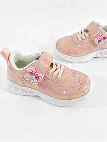 1 Pair Girls' Shiny Butterfly Thick Sole Lightweight Soft Chunky Sneakers, Suitable For Mid-To-Large Children Outdoor Sports And Campus Sports - Pink - View 4