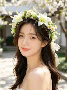 1件仿真花波希米亞流蘇串珠新娘婚禮季節森系美學花冠 - 58835 - 查看 7