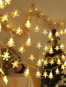 1pc Christmas Tree Star & Snowflake Fairy Lights, Battery Operated Snowflake String Lights, Christmas Tree Decoration, Christmas Party Home Wall Yard Window Holiday Decor, Snowflake Lights, Christmas Tree Lights, Christmas Gift, Star String Lights - Transparent-tree+Snowflake+Star - View 1