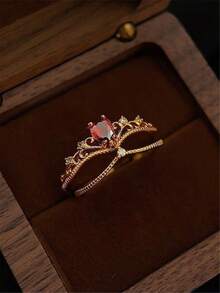 2pcs Women's Wedding Rings, Hong Kong Style Vintage Burgundy Elegant Alloy Cubic Zirconia Rings, Suitable For Daily Wear, Party, Date, Gift, Mother's Day - Red - View 2