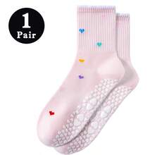 1/2/3/6 Pairs Women's Grip Pilates Socks, Cute Ruffle Trim Heart Pattern Mid-Calf Yoga Socks, Indoor Floor Slipper Socks Suitable For Gym, Workout & Running, Christmas Gift. - Multicolor - View 12