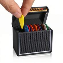 1pc Black 3D Printed Ukulele Guitar Pick Storage Box, Desktop Ornament Bass Accessory, Vintage Guitar Amp Pick Holder, Flip-Top Quick Storage Design, Guitarist Dedicated Pick Organizer - Multicolor - View 3