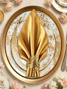 6pcs Fabric Napkins And 6pcs Napkin Rings, 12pcs Set, 17x17 Inch Square Satin Dinner Table Napkins And Rings, Floral Christmas Napkins, Wedding Party Decoration (Black, Gold, White, Champagne, Dark Green, Multiple Colors Available) - Multicolor - View 11