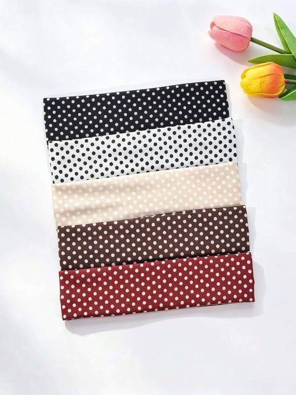 5pcs Polka Dot Elastic Sports Headbands, Sweat-Absorbing Fitness Yoga Hairbands, Fashionable Dot Hair Accessories