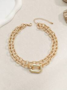 1pc Exaggerated Metal Style O-Shaped Chain Layered Necklace, Women's Hip Hop Punk Neck Jewelry, Suitable For Street Party, Music Festival, Date, Outing, Vacation, Daily Wear, Versatile Choker - Gold - View 4