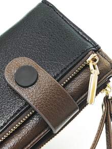 New Ladies Loog Folding Wallet, Soft PU Zipper Multi-Function Large-Capacity Card Clip Coin Purse, Exquisite Fashion Simple Casual Walle - Black - View 2
